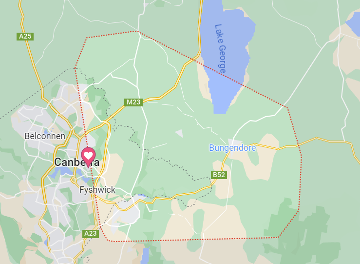 Image showing northeast canberra, bungedore, womboin, bywong areas indicating area of service